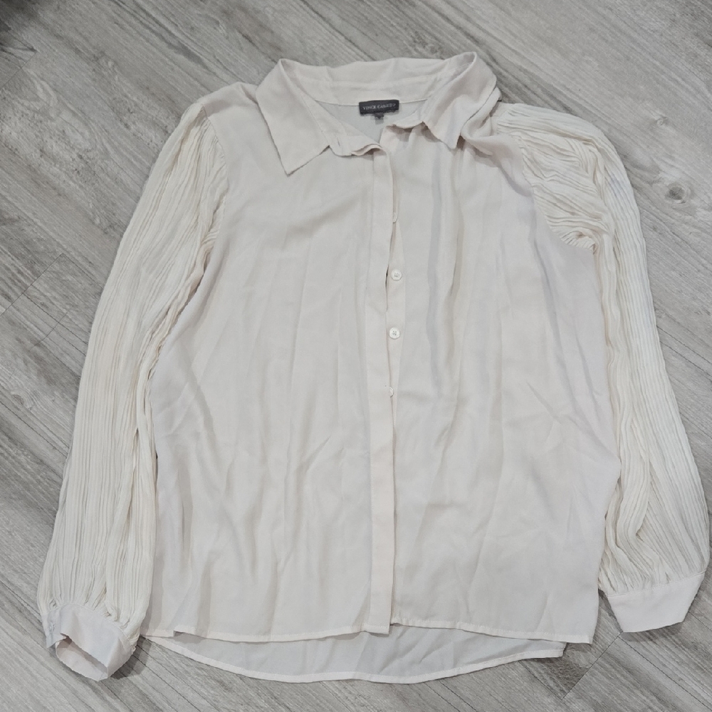 Vince Camuto Cream Button Down Shirt with Pleated Sleeves